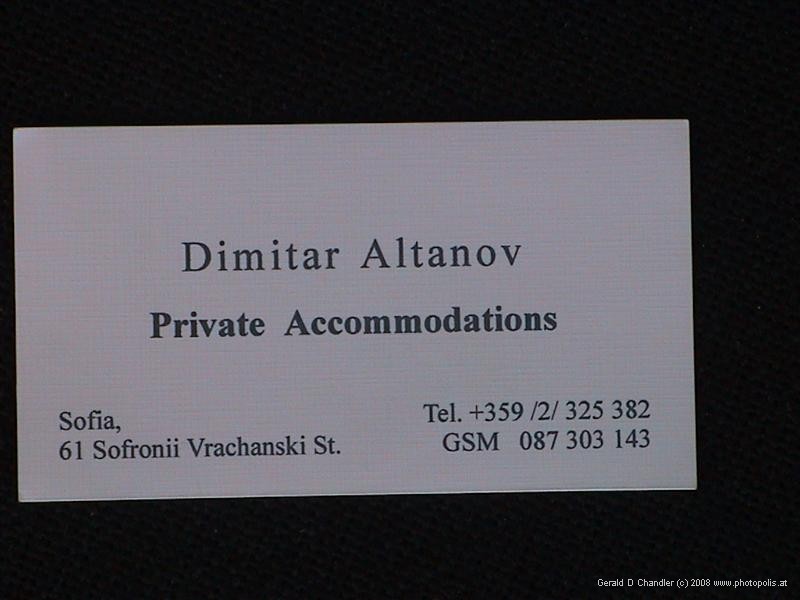 Card of our host, Sofia
