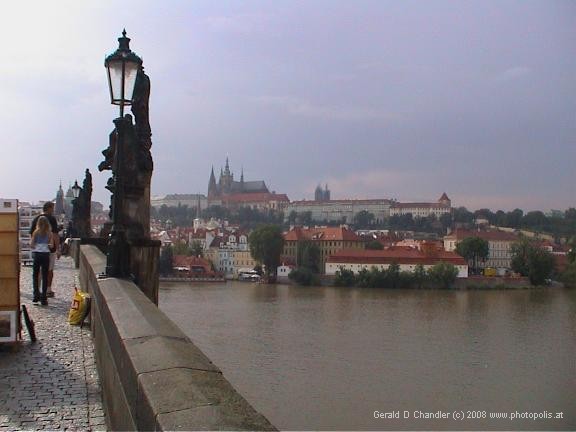 South-east end of Charles Bridge, looking toward St Vitus Cathedral and Prague Castle