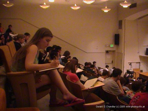 Students at freshman physics lecture, Bridge Laboratory